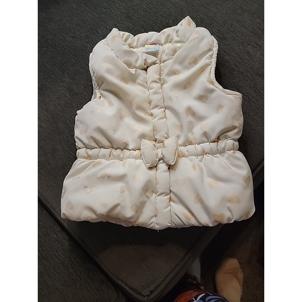Healthtex Baby Girls White W/Gold Hearts Puffer Jacket Vest Zip Size 18 M